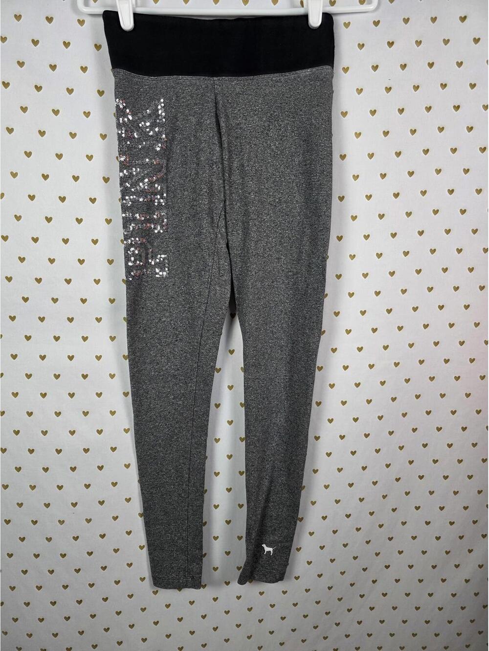Victorias Secret PINK BLING SEQUINED Yoga Pants ankle Grey XS